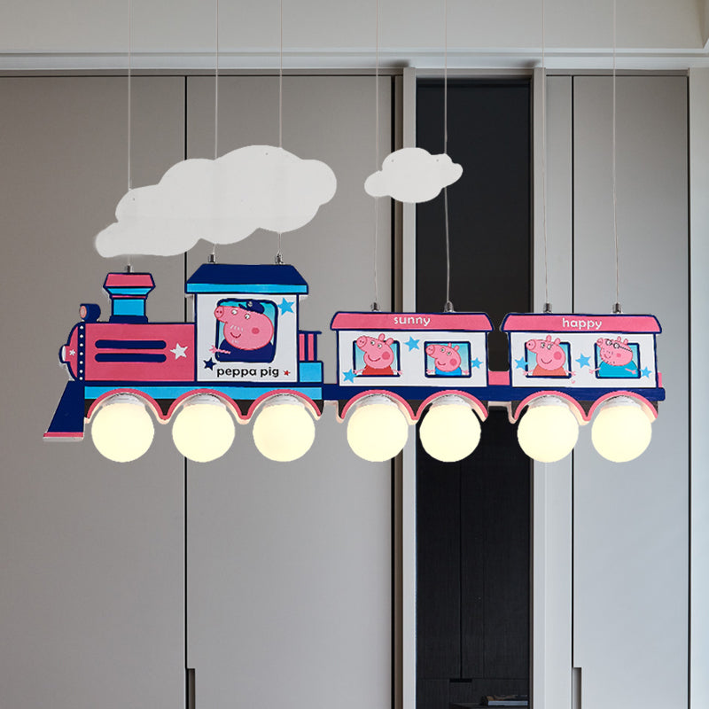 Blue Cartoon Train Metal Pendant Light For Kids Bedroom