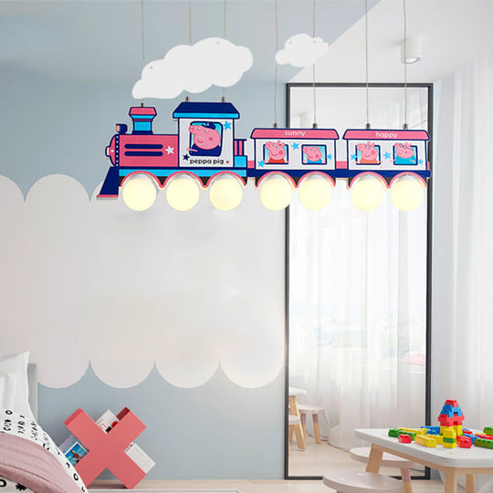 Blue Cartoon Train Metal Pendant Light For Kids Bedroom