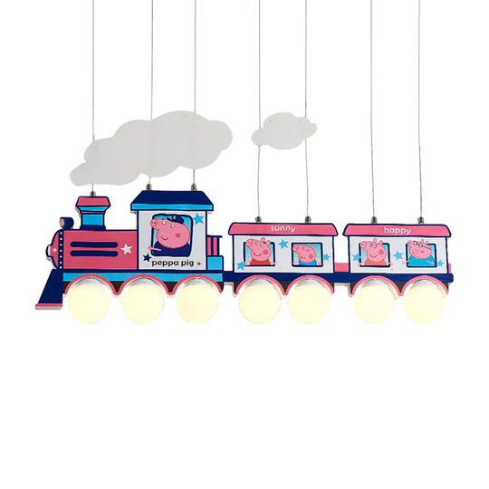 Blue Cartoon Train Metal Pendant Light For Kids Bedroom