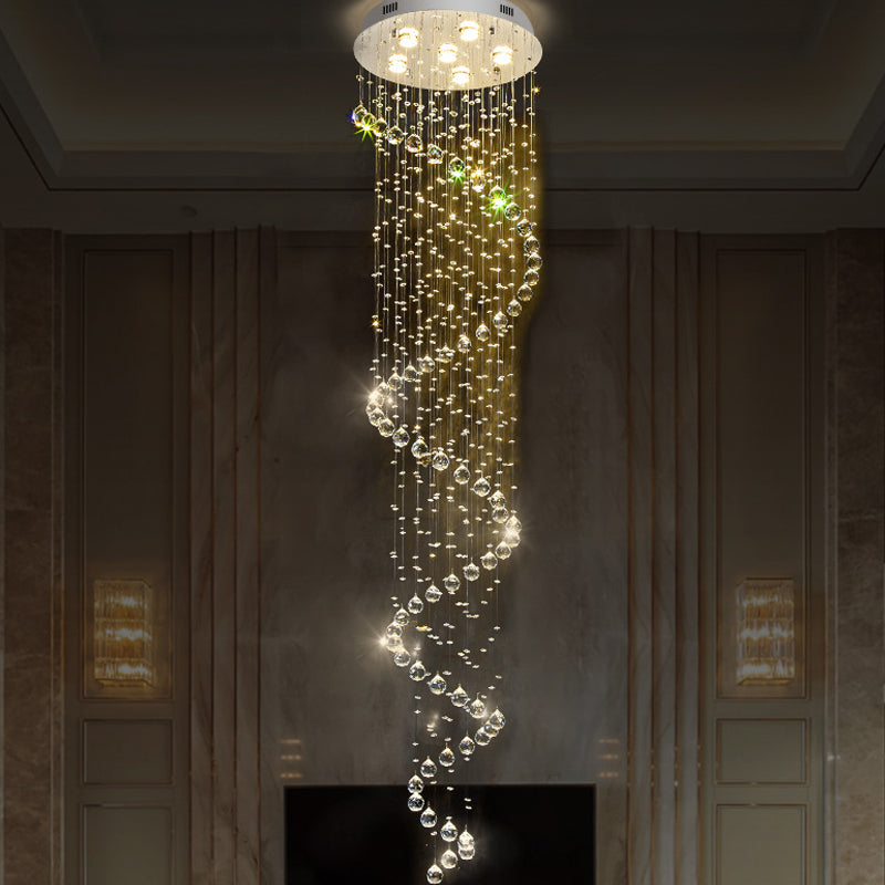 Spiral Cut Crystal Flushmount Ceiling Light In Stainless Steel For Modern Living Room - 1/3/6 Head