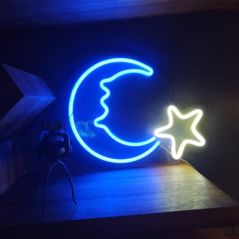 White Moon And Star Led Night Lamp For Kids Room With Usb Plug-In Cord
