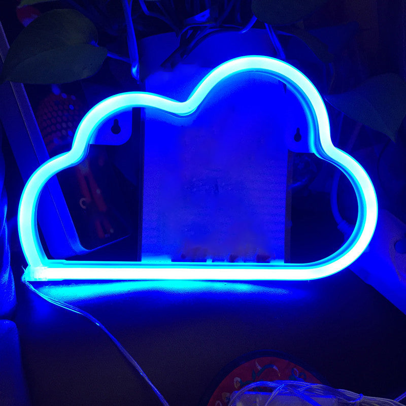 Contemporary Led Kids Nightstand Lamp: Plastic Cloud Night Light In White / Blue