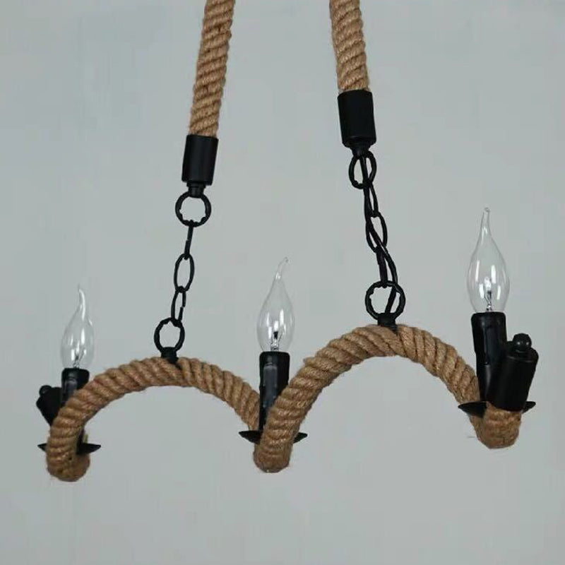 Black Candle Design Pendant Lighting Fixture - Rope Twisting Island Light 3 Bulbs Restaurant-Worthy