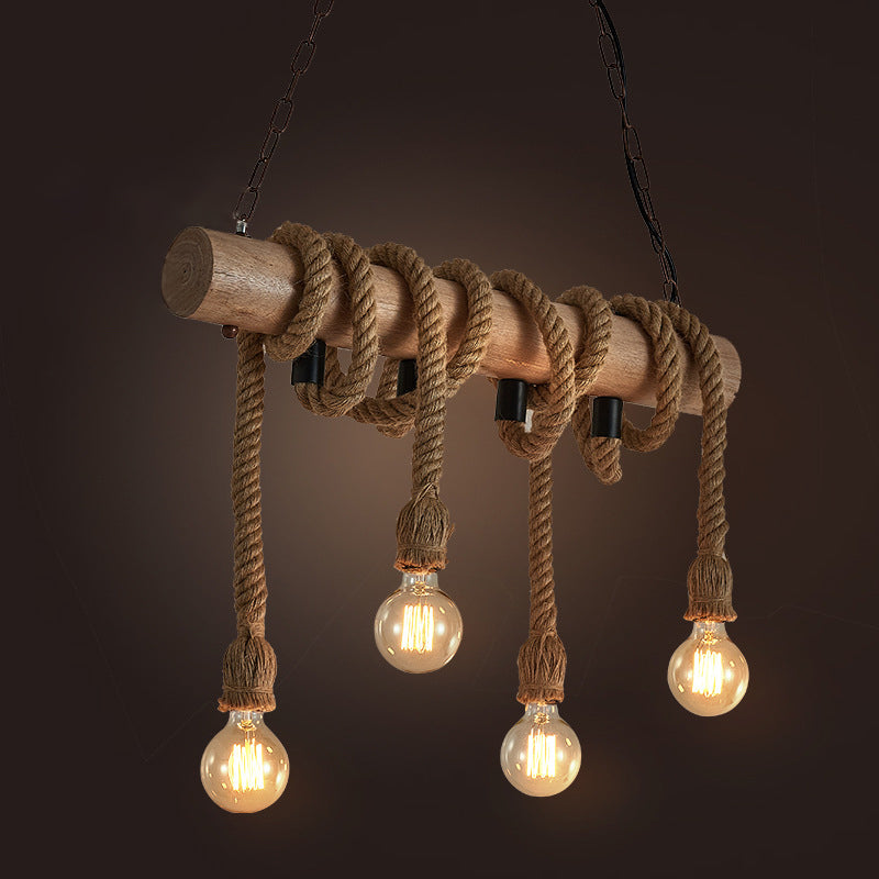 Industrial Brown Pendant Light With 4 Rope Lights - Perfect For Restaurants And Warehouses