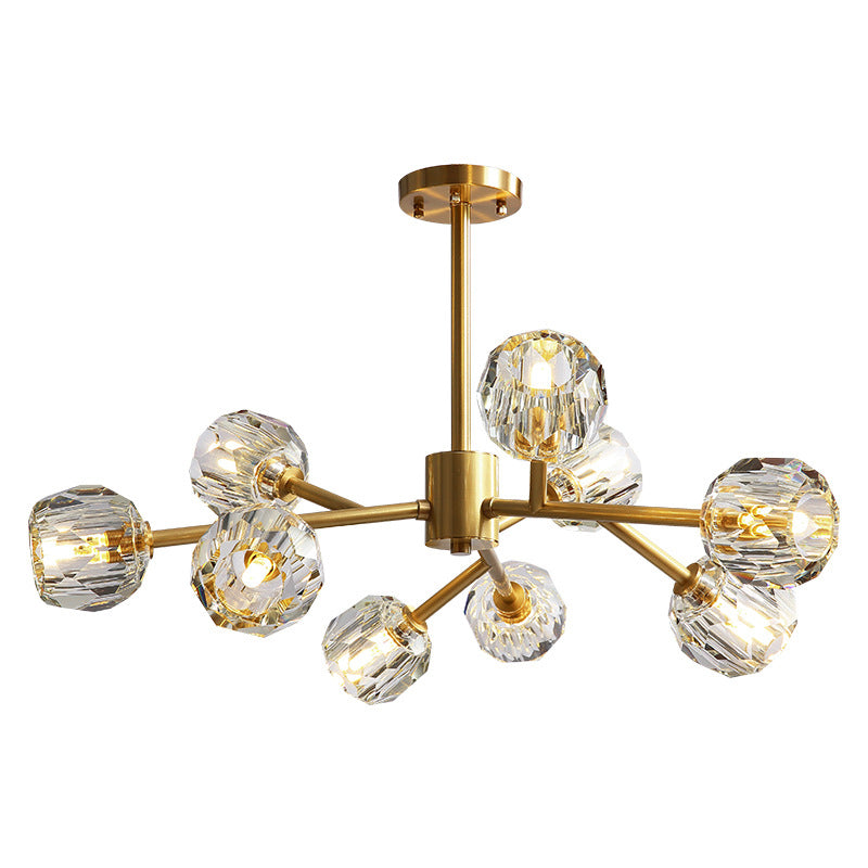 Modern Beveled Crystal Ball Chandelier - 6/15/18-Bulb Brass Living Room Lighting Fixture