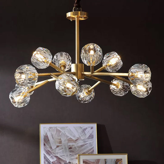 Modern Beveled Crystal Ball Chandelier In Brass - 6/15/18-Bulb Living Room Lighting Fixture 12 /