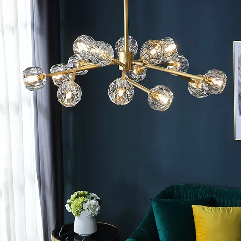 Modern Beveled Crystal Ball Chandelier In Brass - 6/15/18-Bulb Living Room Lighting Fixture 15 /