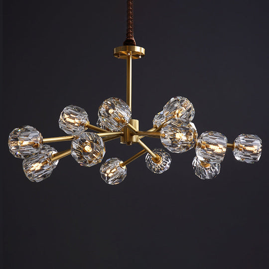 Modern Beveled Crystal Ball Chandelier In Brass - 6/15/18-Bulb Living Room Lighting Fixture