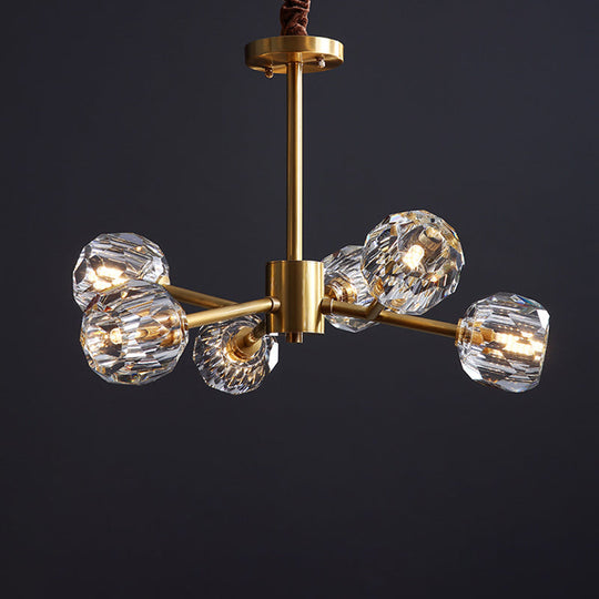Modern Beveled Crystal Ball Chandelier In Brass - 6/15/18-Bulb Living Room Lighting Fixture 6 /