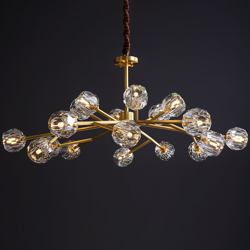 Modern Beveled Crystal Ball Chandelier - 6/15/18-Bulb Brass Living Room Lighting Fixture