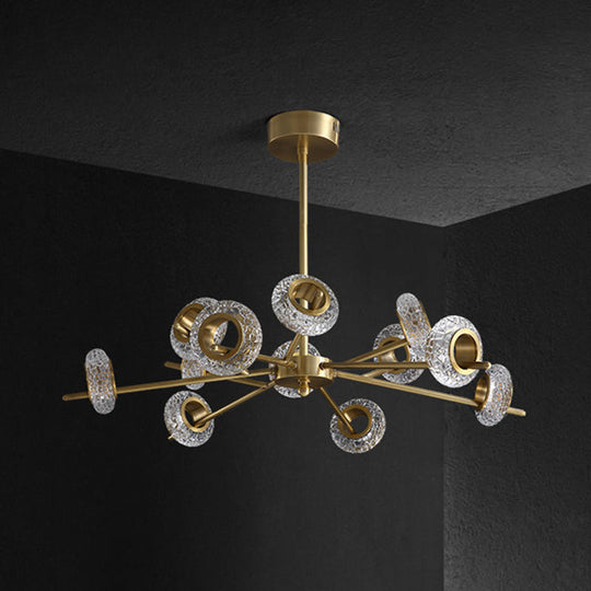 Post-Modern Crystal Hanging Pendant - Brass Carved Head Circlet Chandelier Light For Living Room