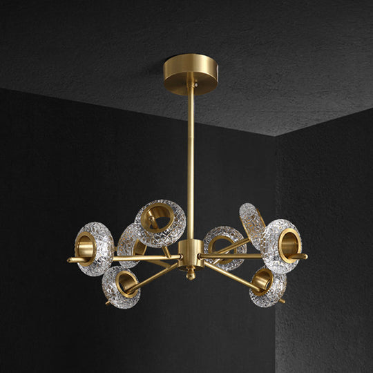 Post-Modern Crystal Hanging Pendant - Brass Carved Head Circlet Chandelier Light For Living Room 8 /