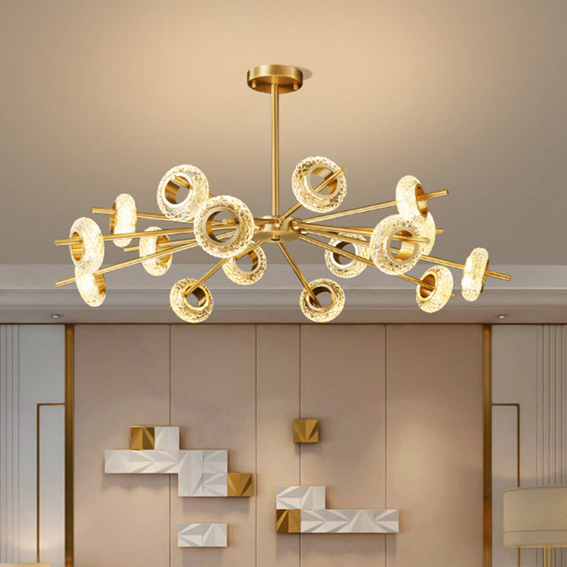 Postmodern Crystal Ring Chandelier - Handmade 8/12/16 Light Pendant for Living Room Ceiling in Brass