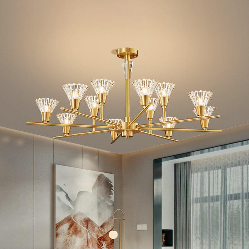 Modern Brass Pendant Light Fixture With Clear Glass 6/8/12 Heads - Living Room Chandelier 12 /