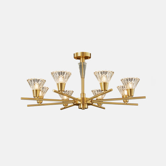 Modern Brass Pendant Light Fixture With Clear Glass 6/8/12 Heads - Living Room Chandelier