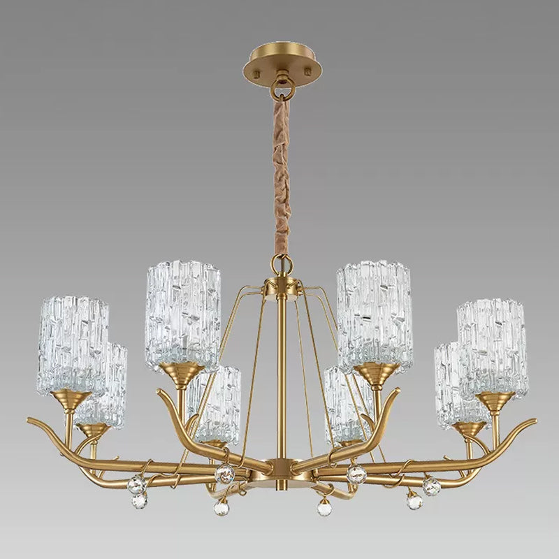 Hand-Blown Textured Glass Chandelier - 3/6/8-Light Postmodern Brass Cylinder Dining Room Ceiling Light