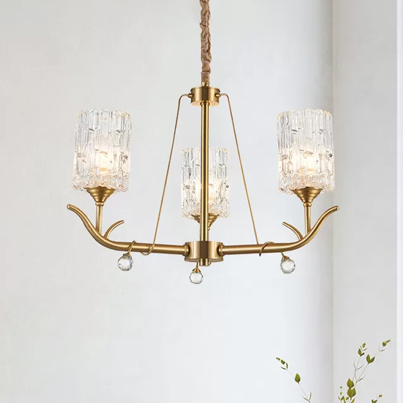 Hand-Blown Textured Glass Chandelier - 3/6/8-Light Postmodern Brass Cylinder Dining Room Ceiling Light