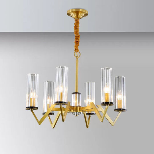 Clear Glass Prism Pendant Light-Post Modern Brass Chandelier for Bedroom