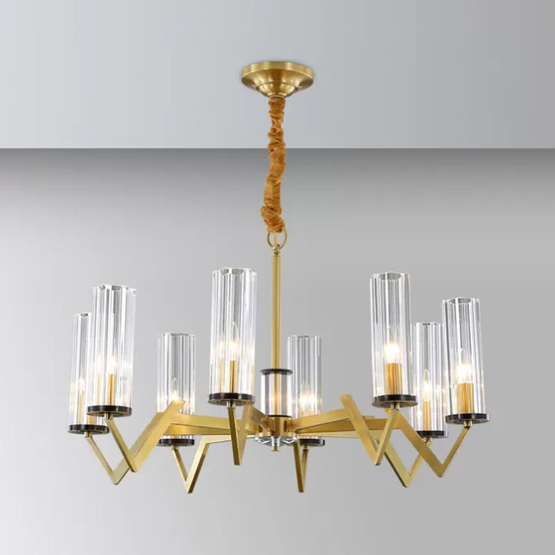 Clear Glass Prism Pendant Light-Post Modern Brass Chandelier for Bedroom