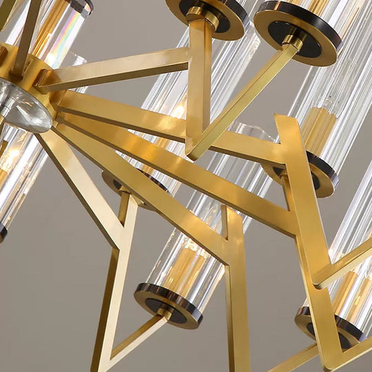 Clear Glass Prism Pendant Light-Post Modern Brass Chandelier for Bedroom