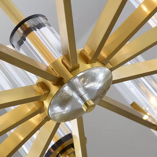 Modern Glass Prism Pendant Light - Tube Shade Brass Finish Chandelier (6/8-Bulb)