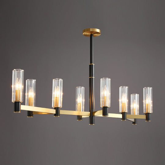 Postmodern Yellow-Black Chandelier Light with Prismatic Glass Tubular Design - 6/8/9 Bulbs - Hanging Ceiling Décor