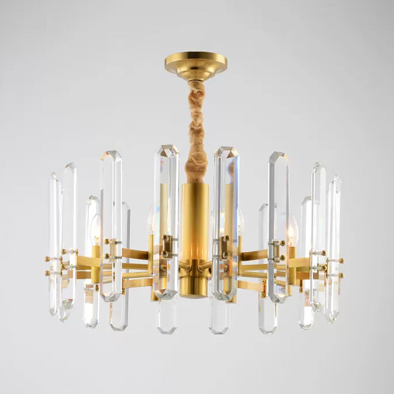 Modern Crystal Rod Pendant Chandelier - 8-Bulb Brass Sputnik Design