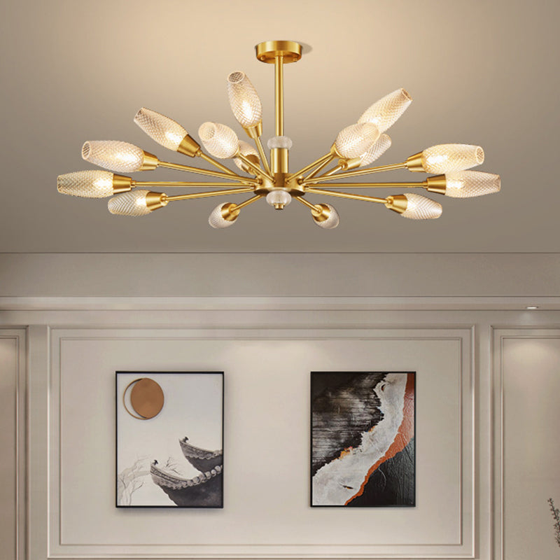 Modern Brass Tulip Hanging Lamp - Lattice Glass 9/12/15-Light Ceiling Chandelier for Living Room