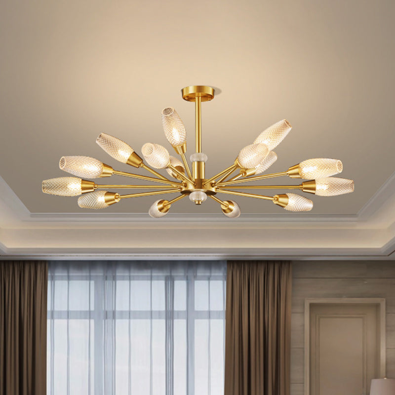 Modern Brass Tulip Hanging Lamp With Lattice Glass Shades - 9/12/15-Light Ceiling Chandelier For