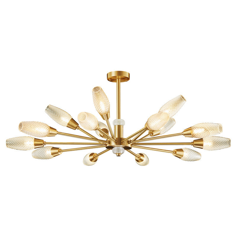 Modern Brass Tulip Hanging Lamp - Lattice Glass 9/12/15-Light Ceiling Chandelier for Living Room