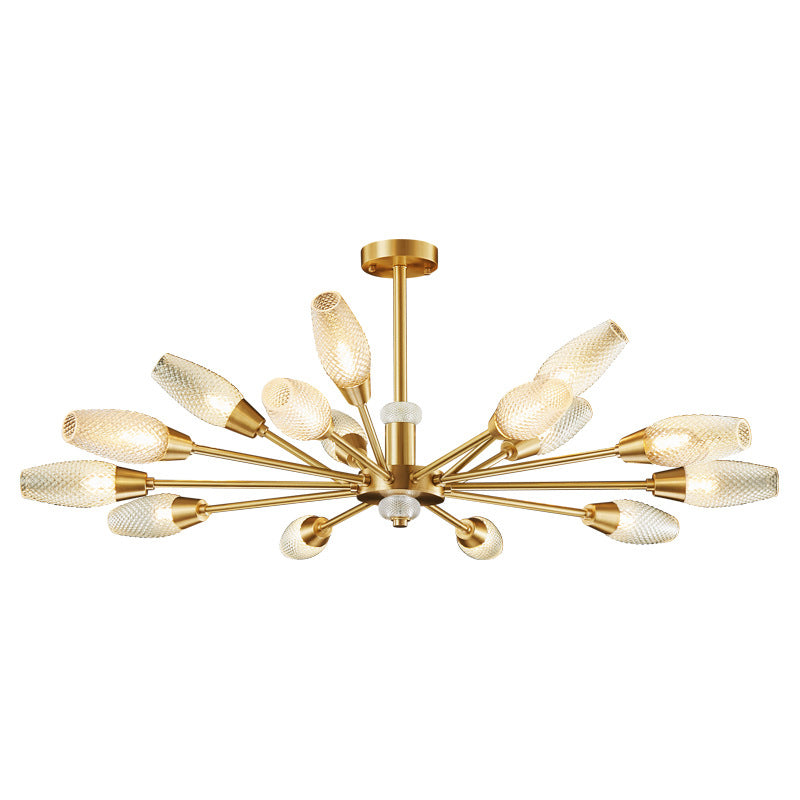 Modern Brass Tulip Hanging Lamp With Lattice Glass Shades - 9/12/15-Light Ceiling Chandelier For