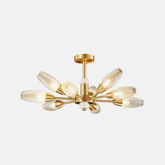 Modern Brass Tulip Hanging Lamp - Lattice Glass 9/12/15-Light Ceiling Chandelier for Living Room