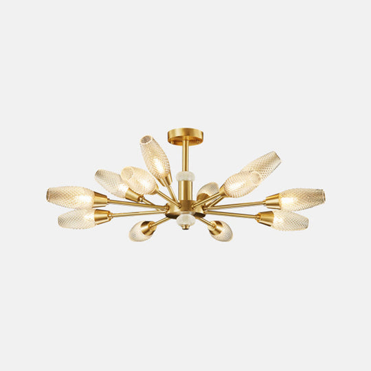 Modern Brass Tulip Hanging Lamp With Lattice Glass Shades - 9/12/15-Light Ceiling Chandelier For