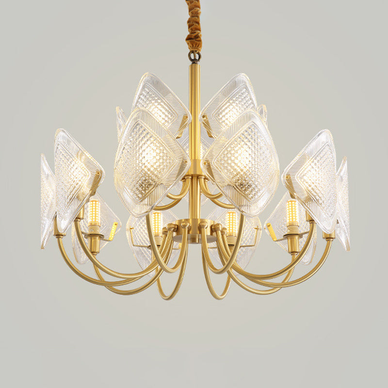 Modern Rhombus Grid Glass Chandelier | Brass Suspension Pendant Light - 12/15/18 Bulbs 15 /