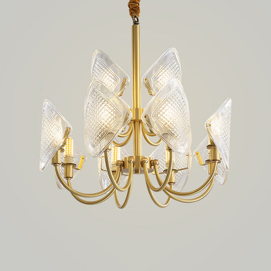 Modern Rhombus Living Room Chandelier - Elegant 12/15/18-Bulb Glass Suspension Pendant Light in Brass