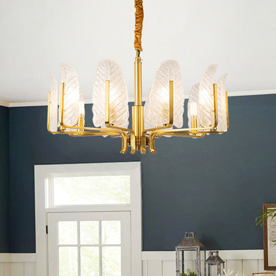 Postmodern Leaf Chandelier Lamp With Brass Textured Glass - 6/8/10 Head Pendant Light Fixture 10 /