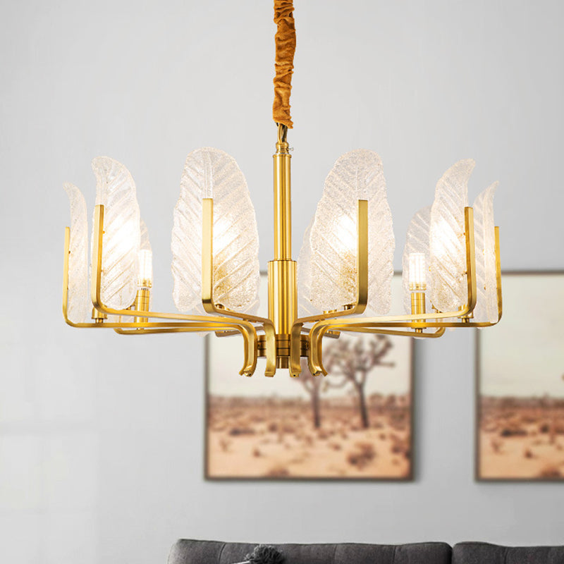 Modern Brass Glass Pendant Light Fixture - 6/8/10-Head Leaf Chandelier Lamp