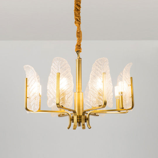 Postmodern Leaf Chandelier Lamp With Brass Textured Glass - 6/8/10 Head Pendant Light Fixture 8 /