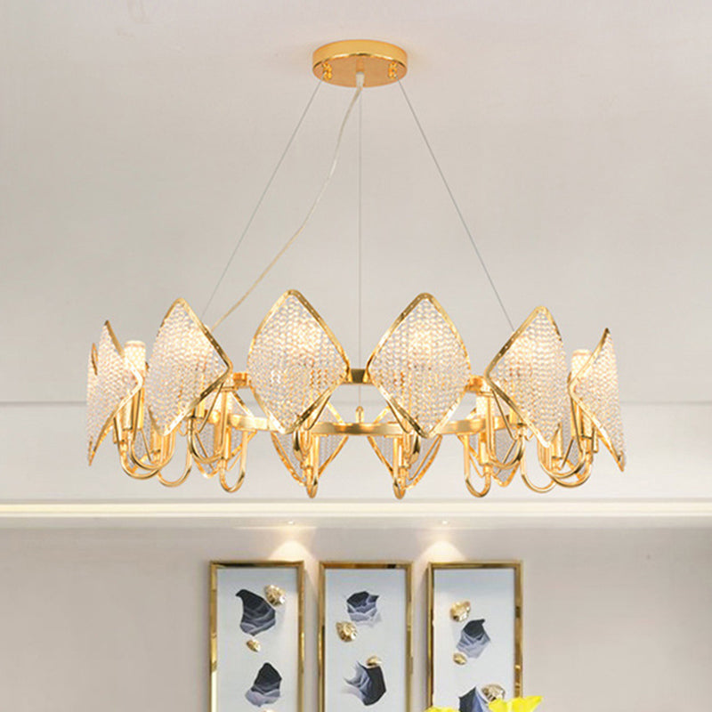 Modern Circle Chandelier Pendant - Crystal Bead Ceiling Lamp in Gold