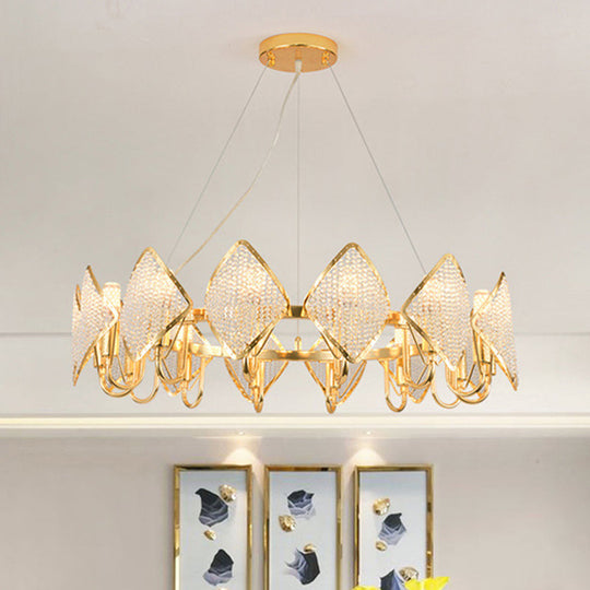 Post-Modern Gold Circle Chandelier Pendant 10/20-Light Crystal Bead Ceiling Suspension Lamp 10 /