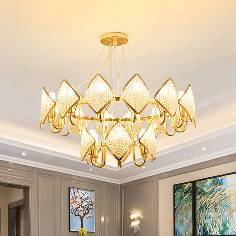 Post-Modern Gold Circle Chandelier Pendant 10/20-Light Crystal Bead Ceiling Suspension Lamp 20 /