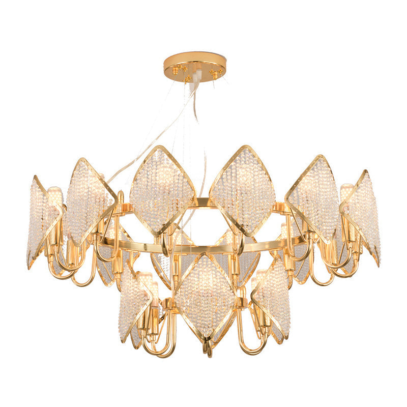 Post-Modern Gold Circle Chandelier Pendant 10/20-Light Crystal Bead Ceiling Suspension Lamp