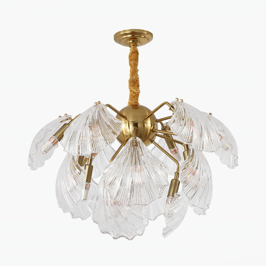 Nautical Gold Glass Pendant Chandelier - 15/20 Bulbs Layered Scallop Hanging Light
