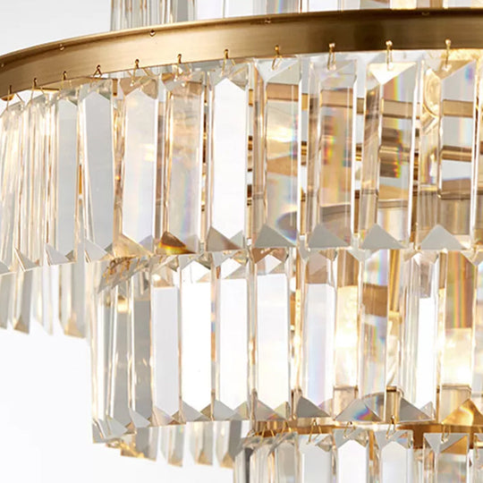 Crystal Multi- Tiered Chandelier 15-Bulb Dining Room Ceiling Hang Light in Gold
