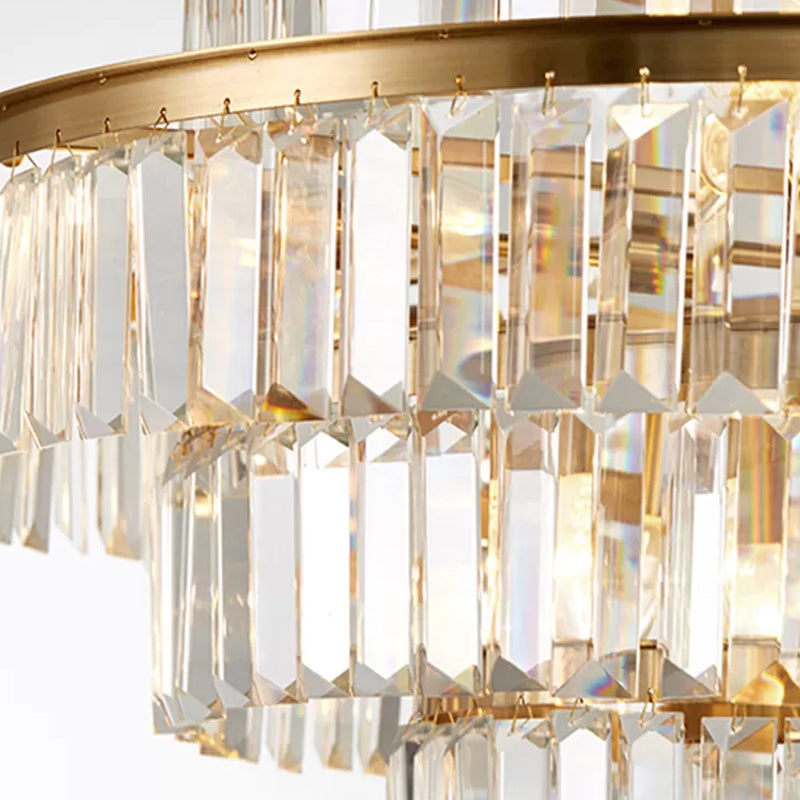Prismatic Crystal Tiered Chandelier - 15-Bulb Modern Style Pendant Light In Gold