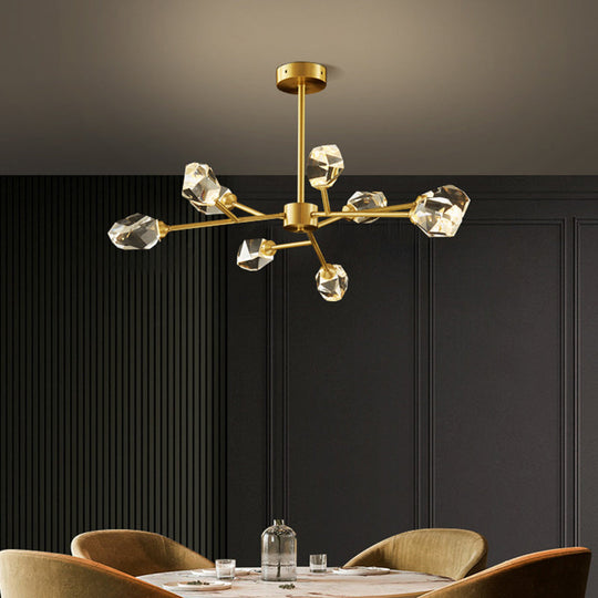 Modern K9 Crystal Gem Chandelier In Gold - 6/9/18-Head Living Room Ceiling Lamp