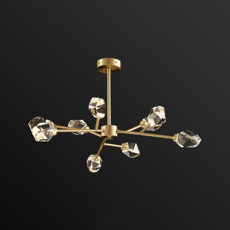 Modern K9 Crystal Gem Chandelier In Gold - 6/9/18-Head Living Room Ceiling Lamp