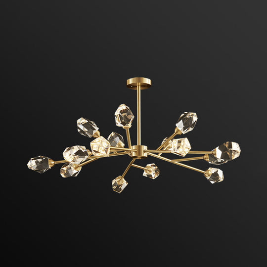 Modern Gold K9 Crystal Gem Chandelier - 6/9/18-Head Living Room Ceiling Lamp