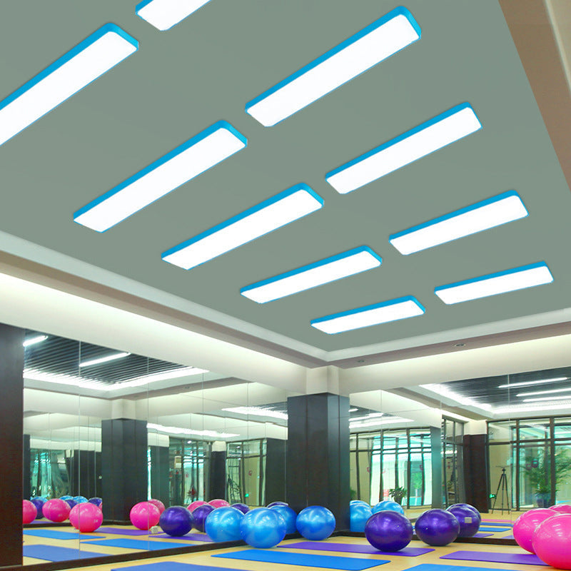 Modern Led Flush Mount Lighting Fixture In Acrylic With Rectangular Shape For Gymnasium Ceiling