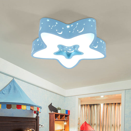 Modern Led Flush Mount Ceiling Light For Childrens Bedroom - Starry Acrylic Design Blue / Small